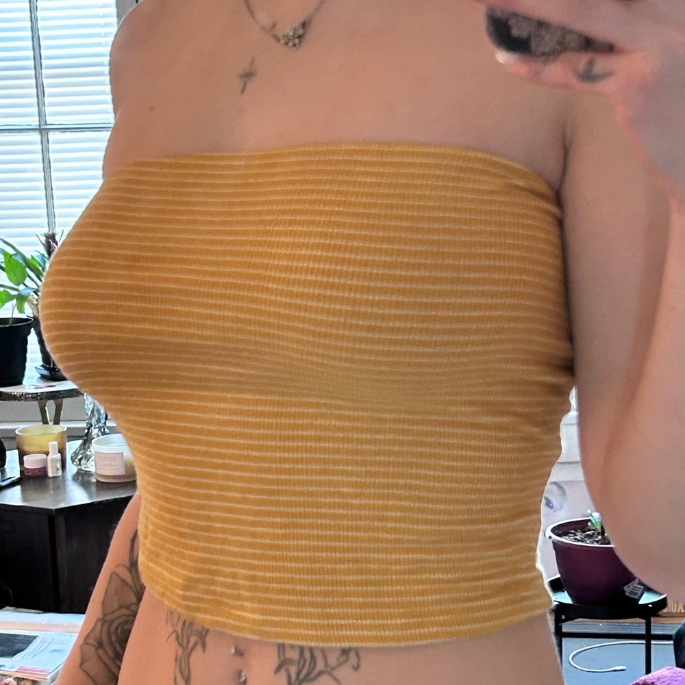 american eagle yellow and white stripped tube top